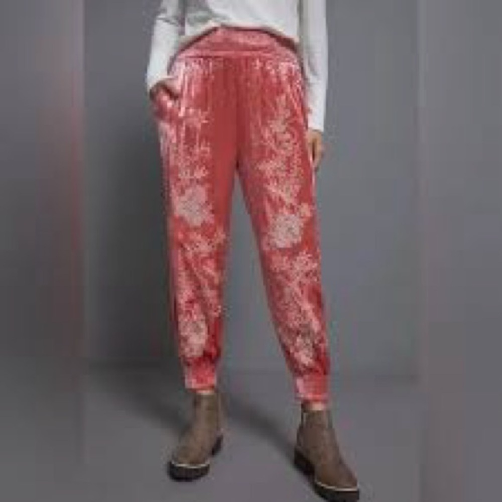 Anthropologie Rosie Velvet Embroidered Joggers Sz-S